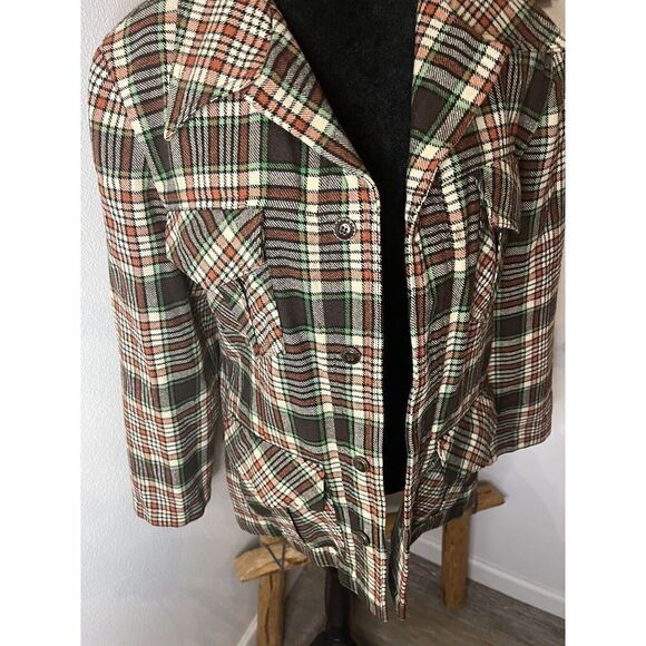 Vintage 70’s Wool Plaid Jacket/Blazer Brown/Cream/Orange/Green Fall Women’s L - Picture 9 of 16